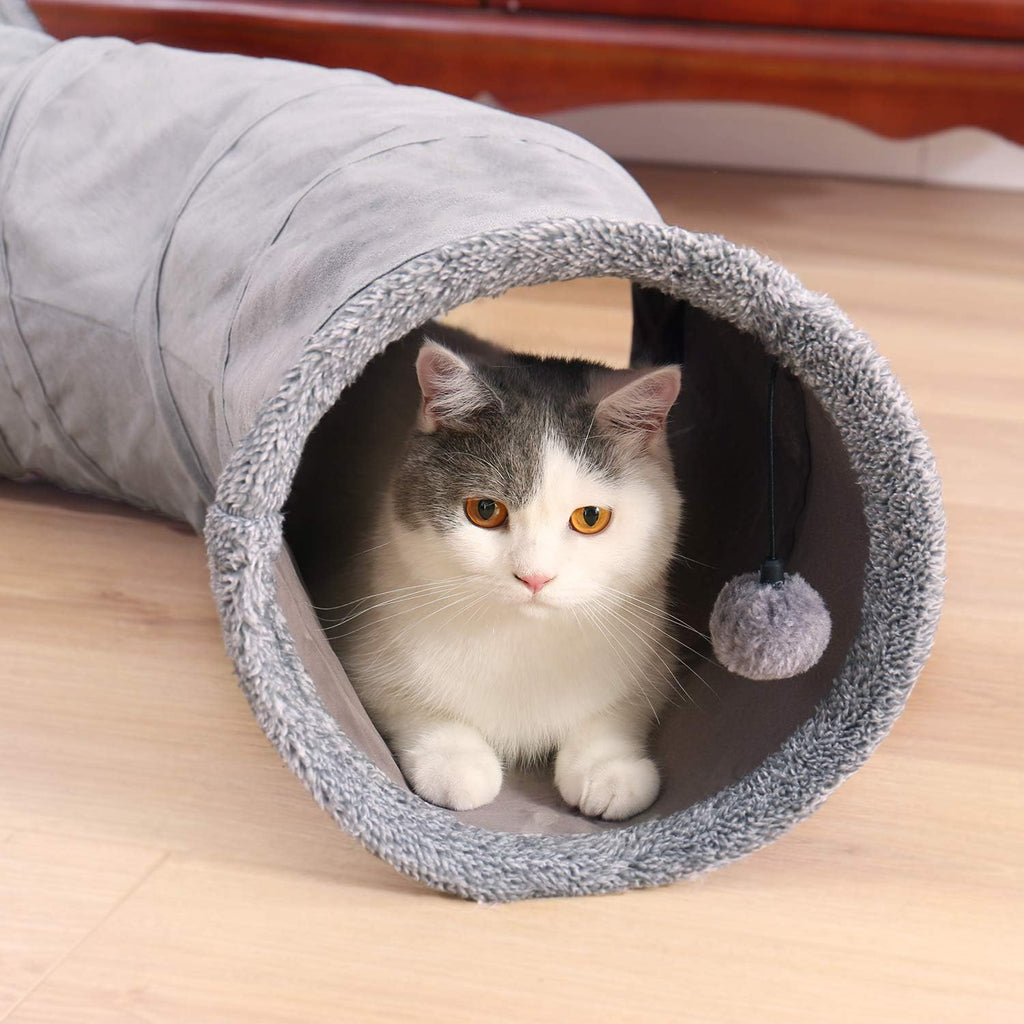 PAWZ Road Katzentunnel Katzenspielzeug Für Katzen Oder Kleintiere, Grau | Katzentunnel, Ball Rascheltunnel, Katzen Welphln Kaninchenoder Kleintiere Grau, 117L X 27B X 27H Cm, Faux Pelz