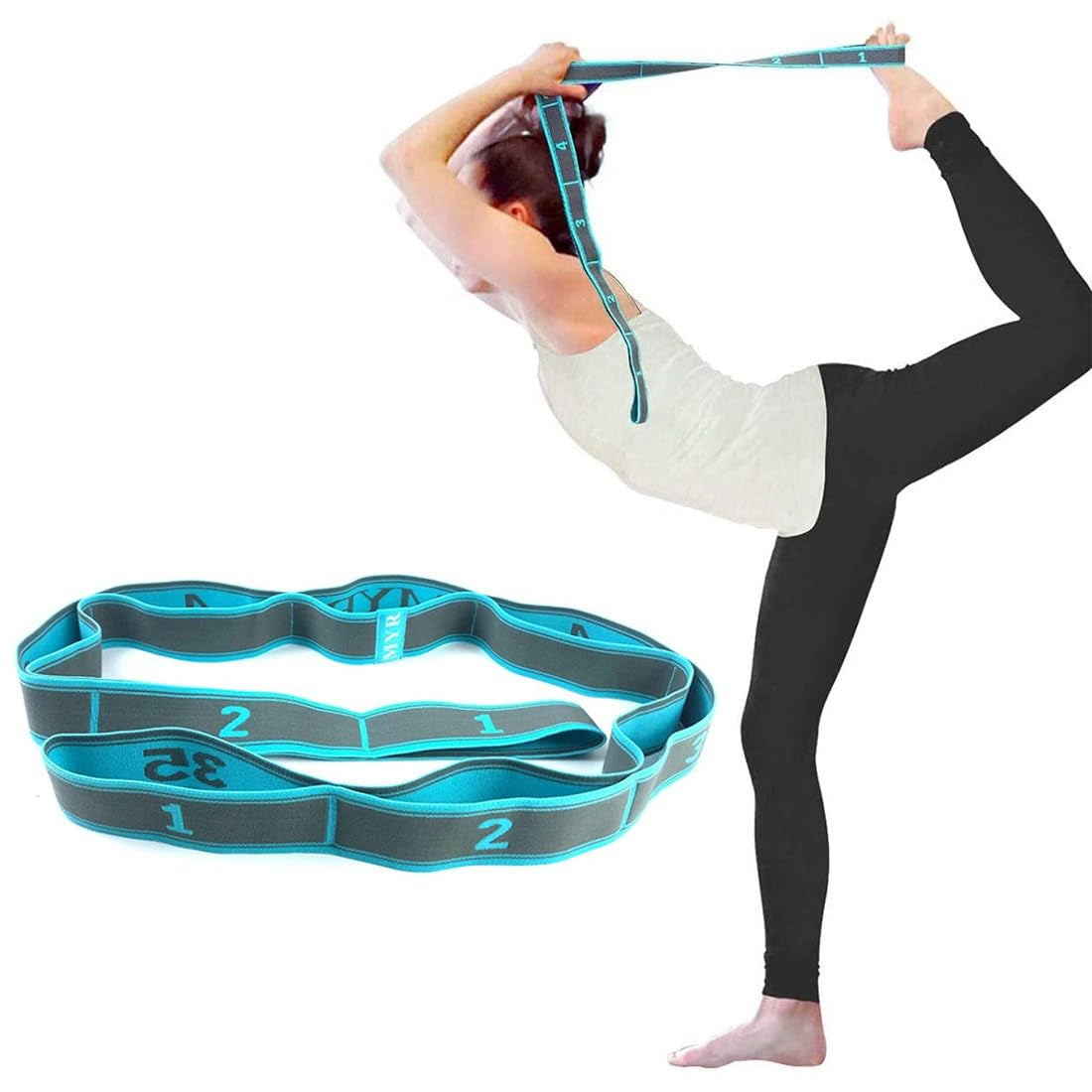 Yoga Stretching Strap Mit 9 Schleifen, Stretchband, Gurt, Stretchriem, Fitness Stretchband, Hochelastischer Gymnastikband Für Pilates, Tanz, Gymnastik