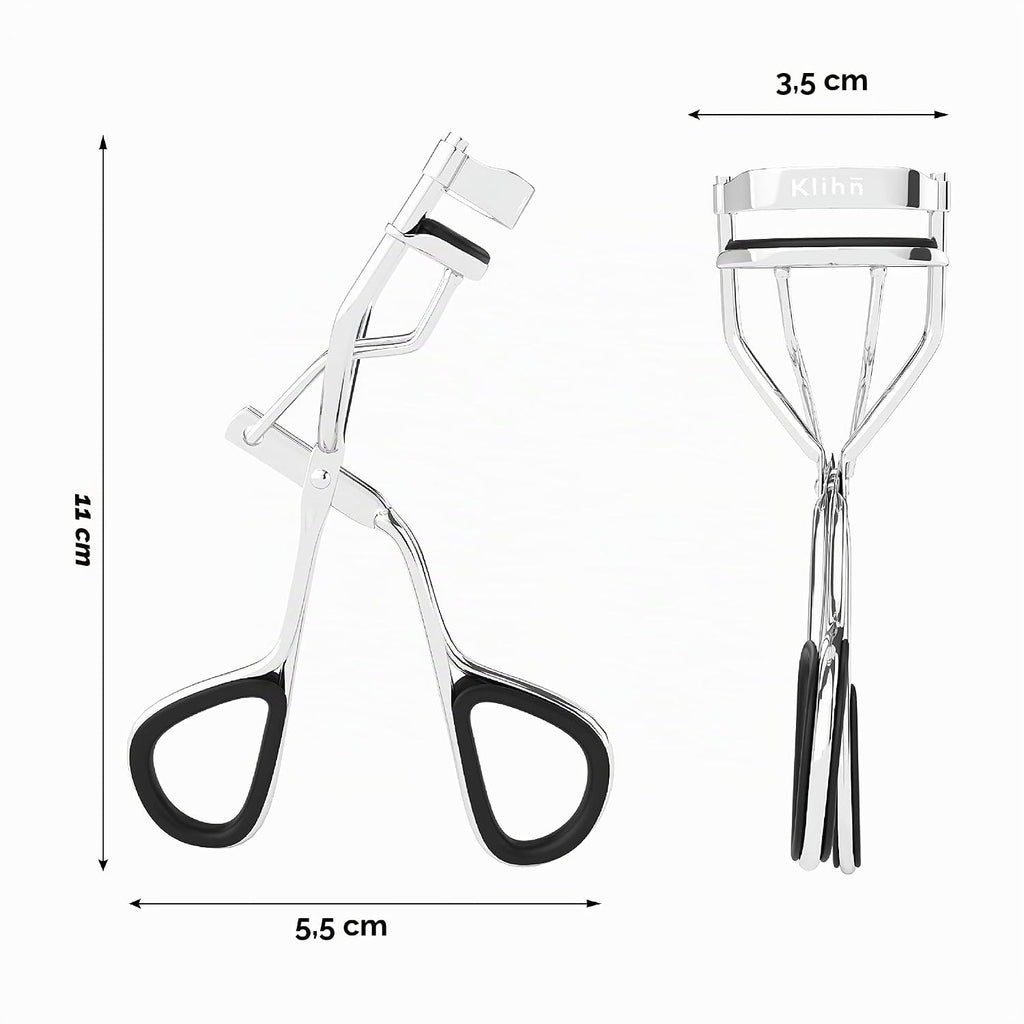 Exklusive Wimpernzange, Eyelash Curler Inkl. 8 Extra Ersatz-Gummi-Pads - Das Make-Up Tool Für Perfekt Geschwungene Wimpern Aus Hochwertigem Carbonstahl (Silber)