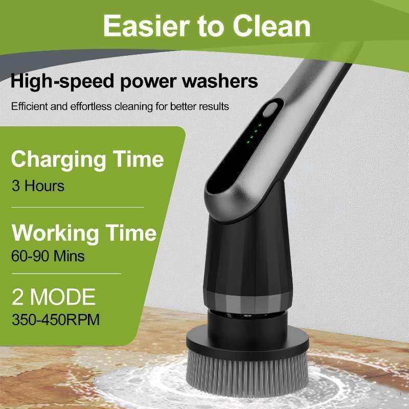 Elektrische Reinigungsbürste, Electric Cleaning Brush Mit 7 Wechselbürsten | IPX7 Wasserdicht, 2 Geschwindigkeitsstufen Und Verstellbarer Griff, Für Badezimmer, Küche (Grau/Schwarz)