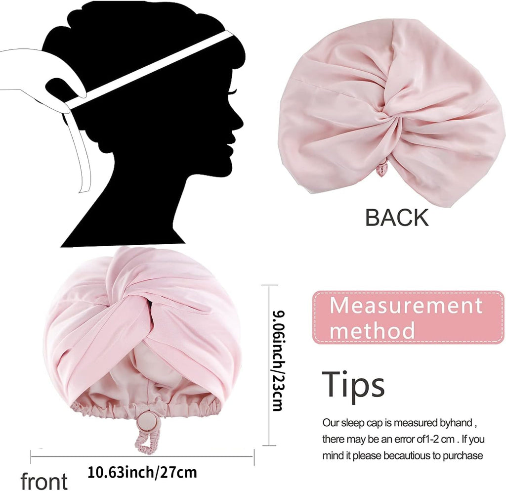 Silk Bonnet for Sleeping, Imitation Night Sleep Caps, Silk Wrap with Elastic Adjustable Button, Soft Head Cover Sleeping Hat for Women with Curly Hair