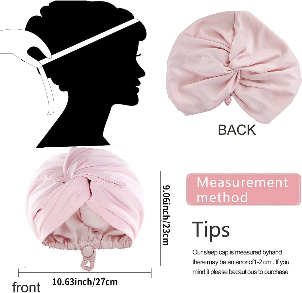 Silk Bonnet for Sleeping, Imitation Night Sleep Caps, Silk Wrap with Elastic Adjustable Button, Soft Head Cover Sleeping Hat for Women with Curly Hair