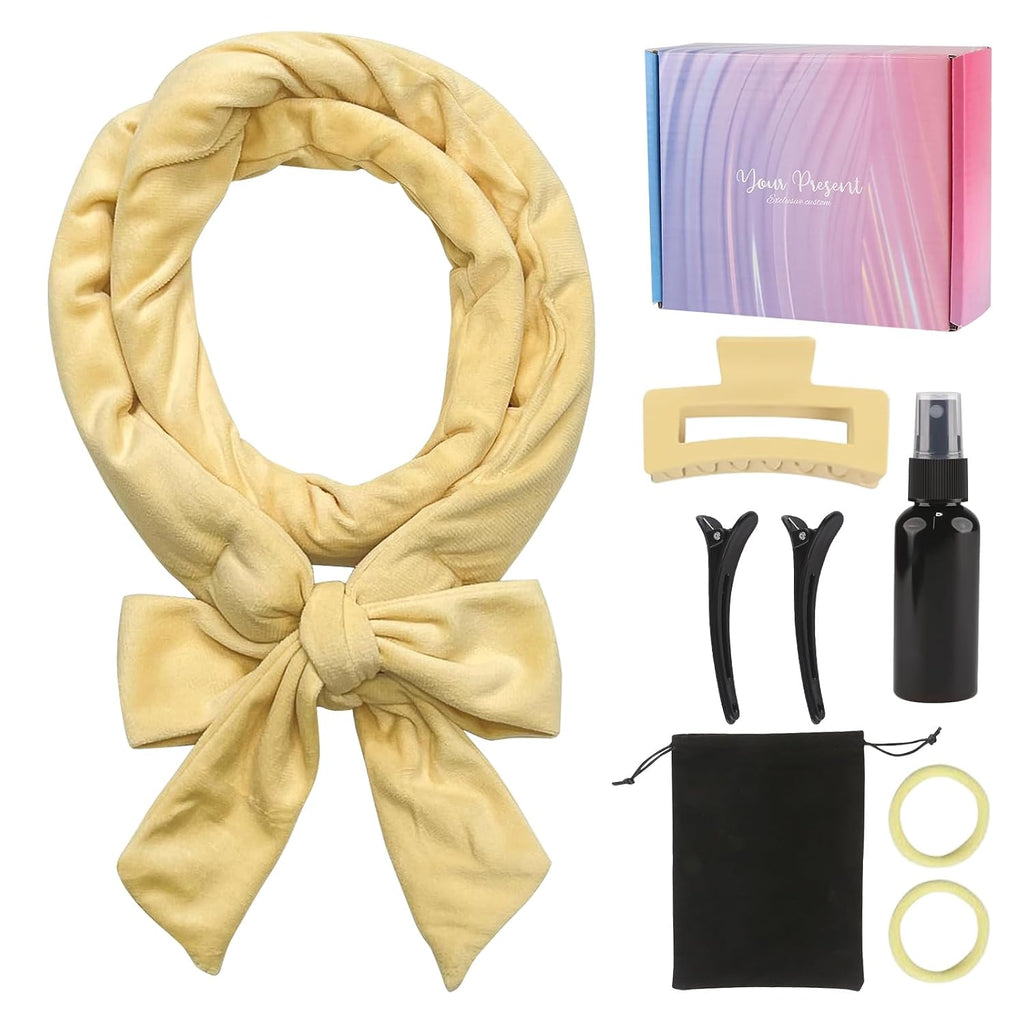 Neu Lockenwickler Locken Ohne Hitze,Heatless Curls Band Lockiges Haar-Set（Beige）