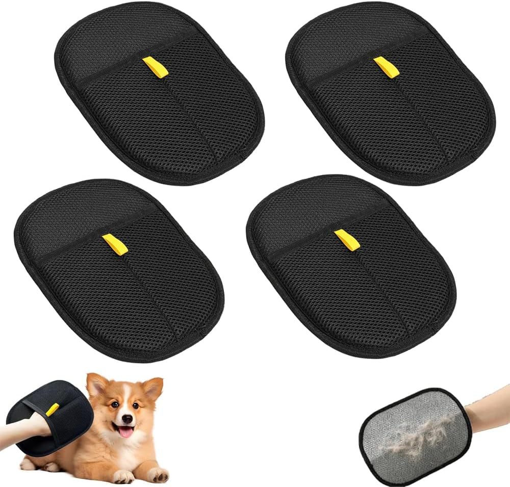 PASLFC 4 Stück Tierhaarentferner Handschuh Doppelseitige,Fell Magnet Handschuh Wiederverwendbare,Handschuh Tierhaarentfernung,Pet Hair Remover Glove,Katzenhaarentferner Handschuh Für Katzen Und Hunde