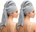 2 Stück Mikrofaser Handtuch Haare, Microfiber Towel Hair, Graue Handtücher Mit Elastischem Band, Schnelltrocknend Und Super Saugfähig Für Langes Haar (100 X 60 Cm)
