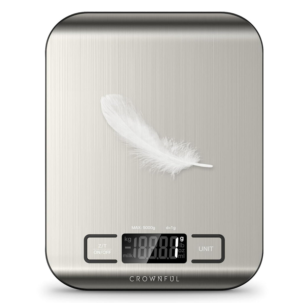 CROWNFUL Küchenwaage Digital, 5KG Kitchen Scale Mit Lcd-Display, Edelstahl Digitalwaage, Hohe Präzision Auf Bis Zu 1G, 5 Einheiten Mit Tara-Funktion