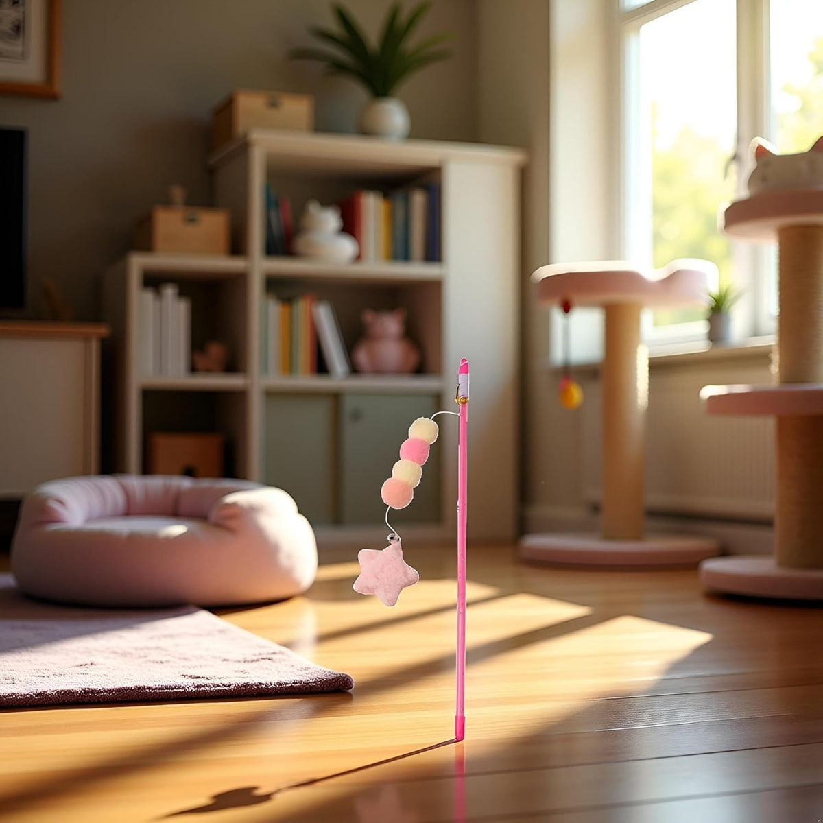 Pink Cat Stick Toy, Cat Teaser Wand Toys, Interactive Cat Toys, Elastic Rope Plush Ball Star Pendant Bite Comfortable Grip, Indoor Cats and Kitten Wand Mäuse Und Tiere