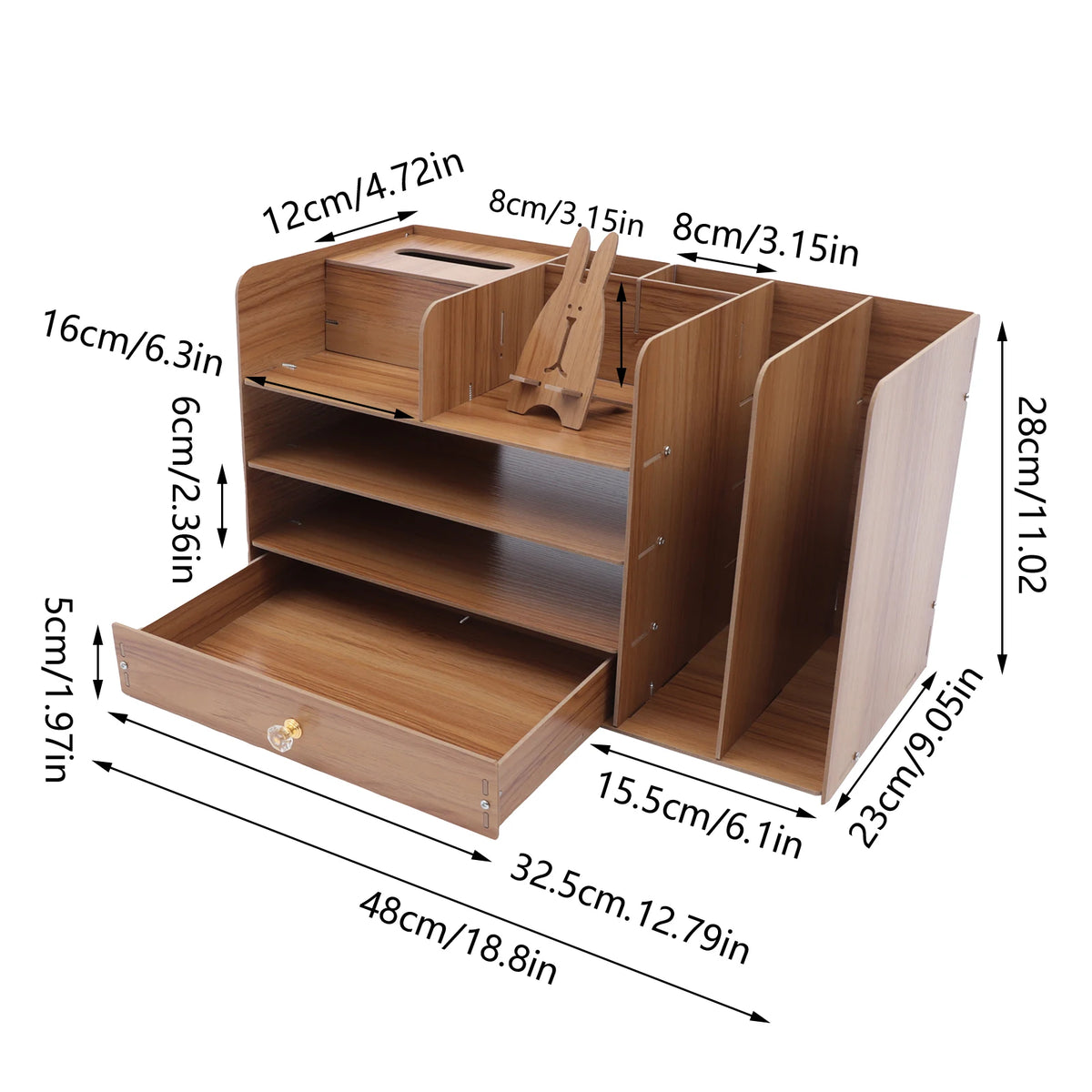 4-Layer Desktop Organizer A4 File Organizer Office Stationery Book Storage Rack with Phone Stand Tissue Box 48*23*28Cm