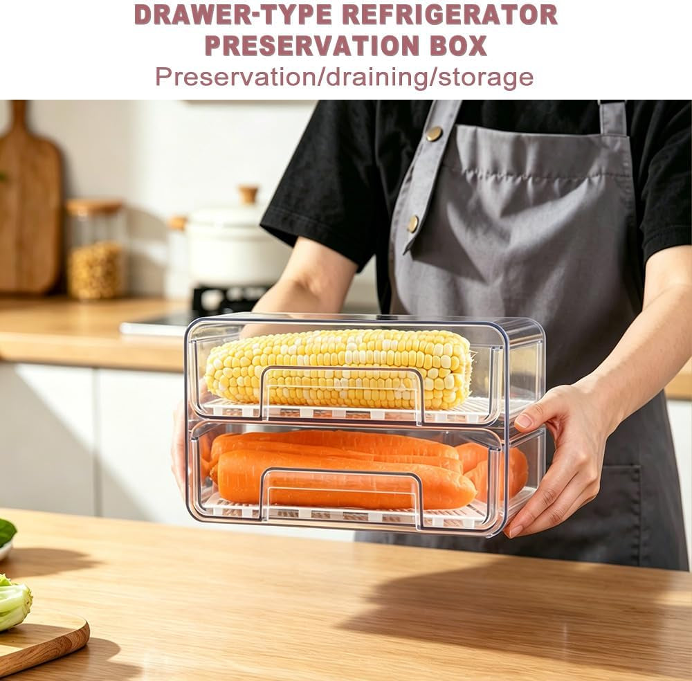 Kühlschrank Organizer Schublade,Doppelschichtig Durchsichtig, 1Pcs | Stapelbar & Wiederverwendbar, Speisekammer Für Wurst, Küche, Gefrierschrank Und Vorratsschrank Organizer
