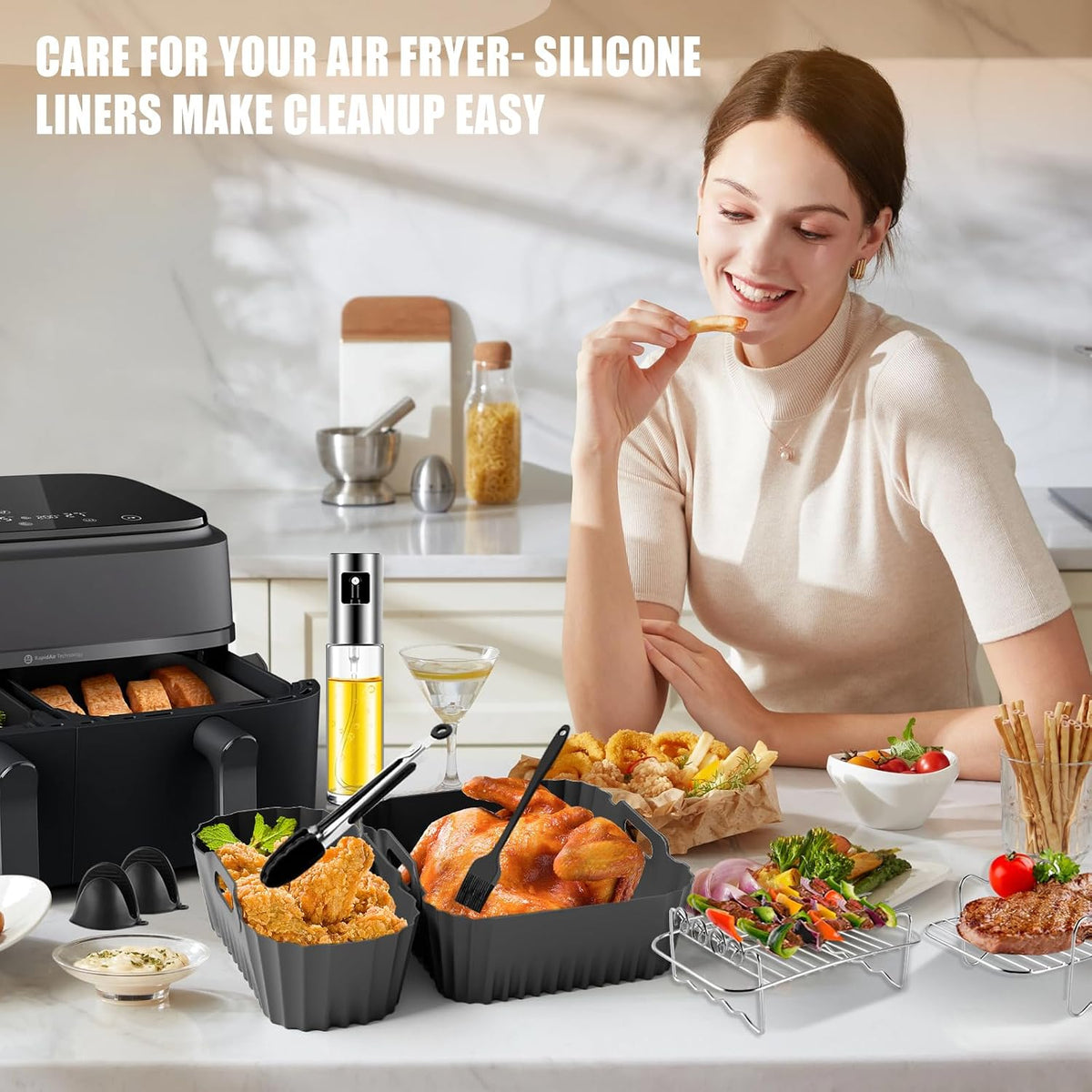 Heißluftfritteuse Zubehör Für Philips Airfryer Dual Basket 3000 Series - Air Fryer Accessories Einschließlich Silikonform, Grillrost, Brotbackformen, Küchenzange, Ölspray, Usw