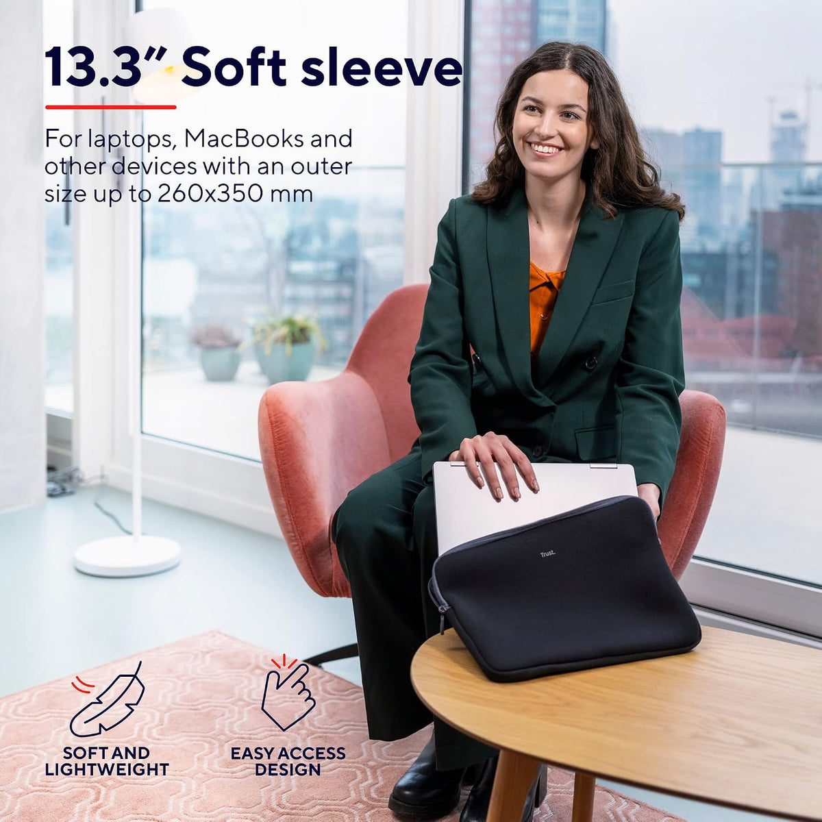 Trust Primo Soft Laptop Sleeve 13,3 Zoll Weiche Schutzhülle, Schwarz