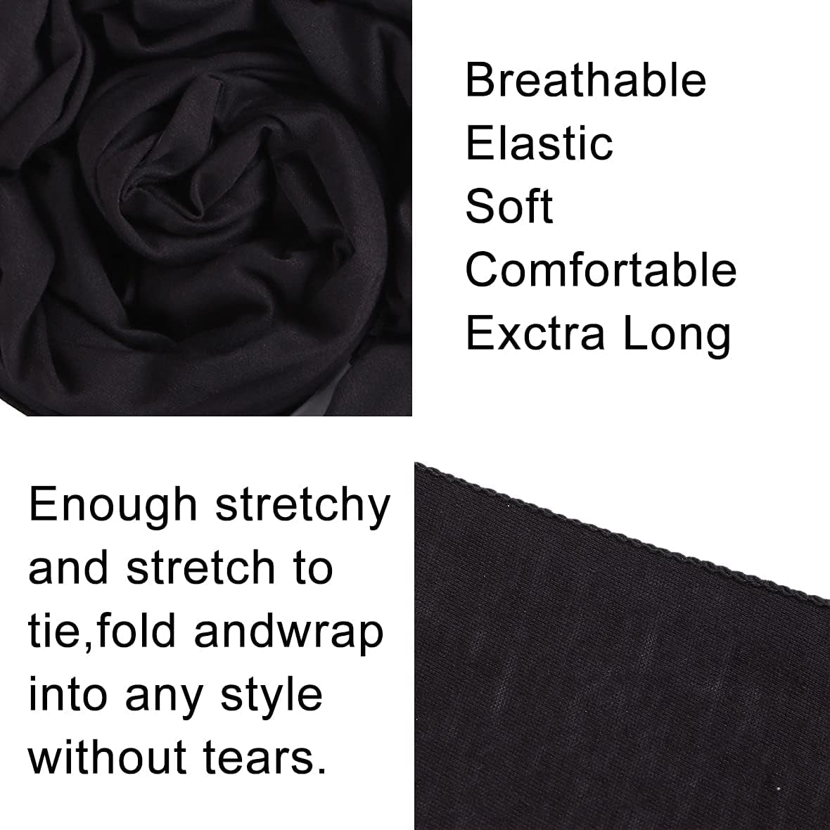 4 Stück Stretch Jersey Turban Head Wrap Knit Headwraps Urban Hair Scarf Solid Color Breathable Ultra Soft Extra Long Head Band Tie for Women