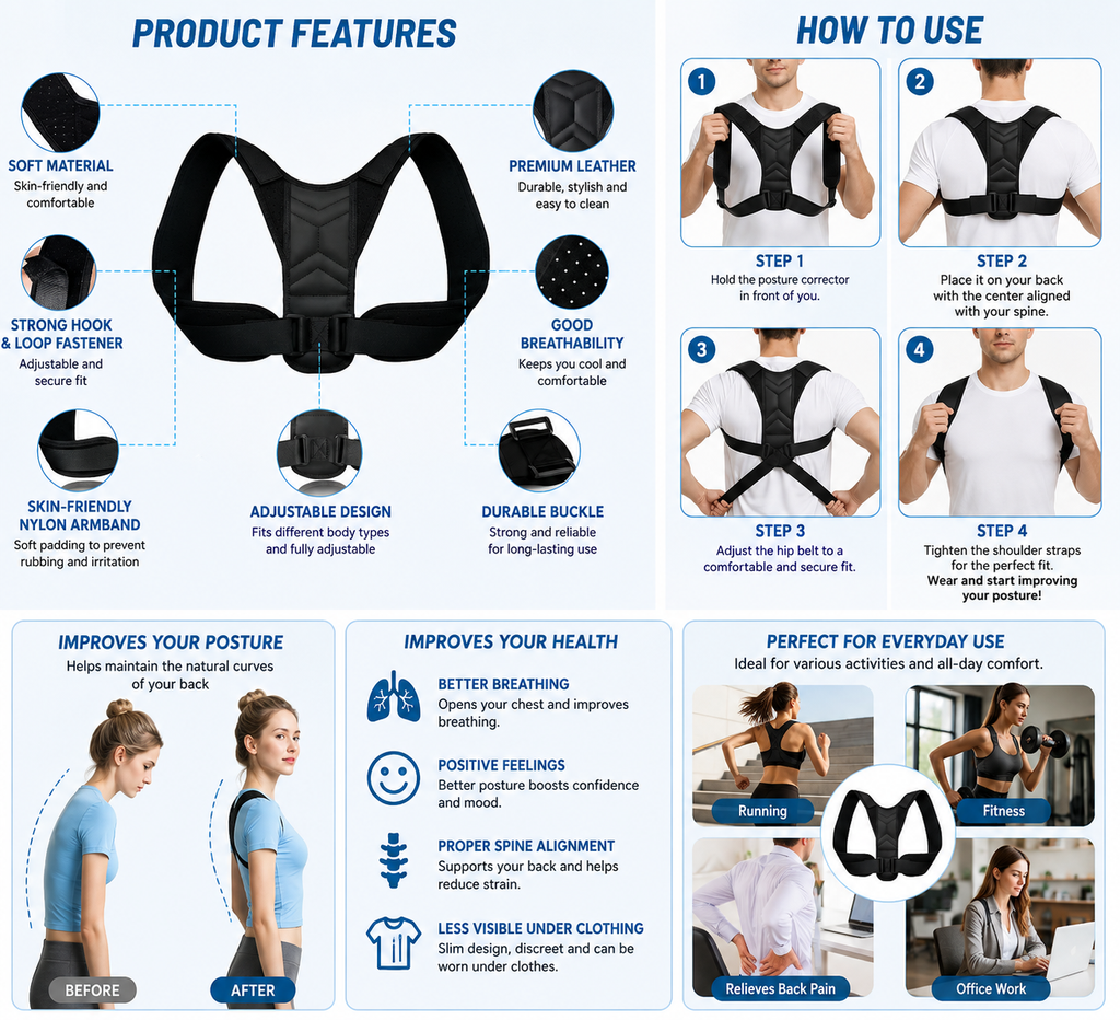 Posture Corrector – Adjustable Back & Shoulder Brace for Men & Women | Improves Posture & Reduces Back Pain