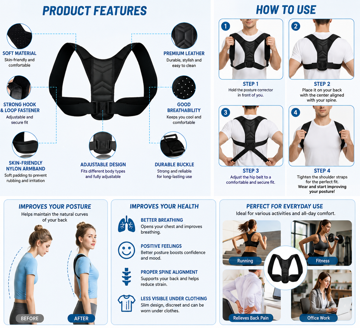 Posture Corrector – Adjustable Back & Shoulder Brace for Men & Women | Improves Posture & Reduces Back Pain
