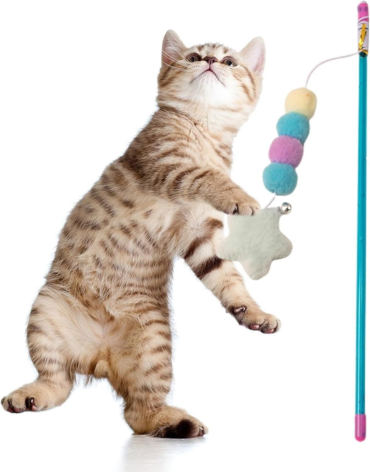 Pink Cat Stick Toy, Cat Teaser Wand Toys, Interactive Cat Toys, Elastic Rope Plush Ball Star Pendant Bite Comfortable Grip, Indoor Cats and Kitten Wand Mäuse Und Tiere