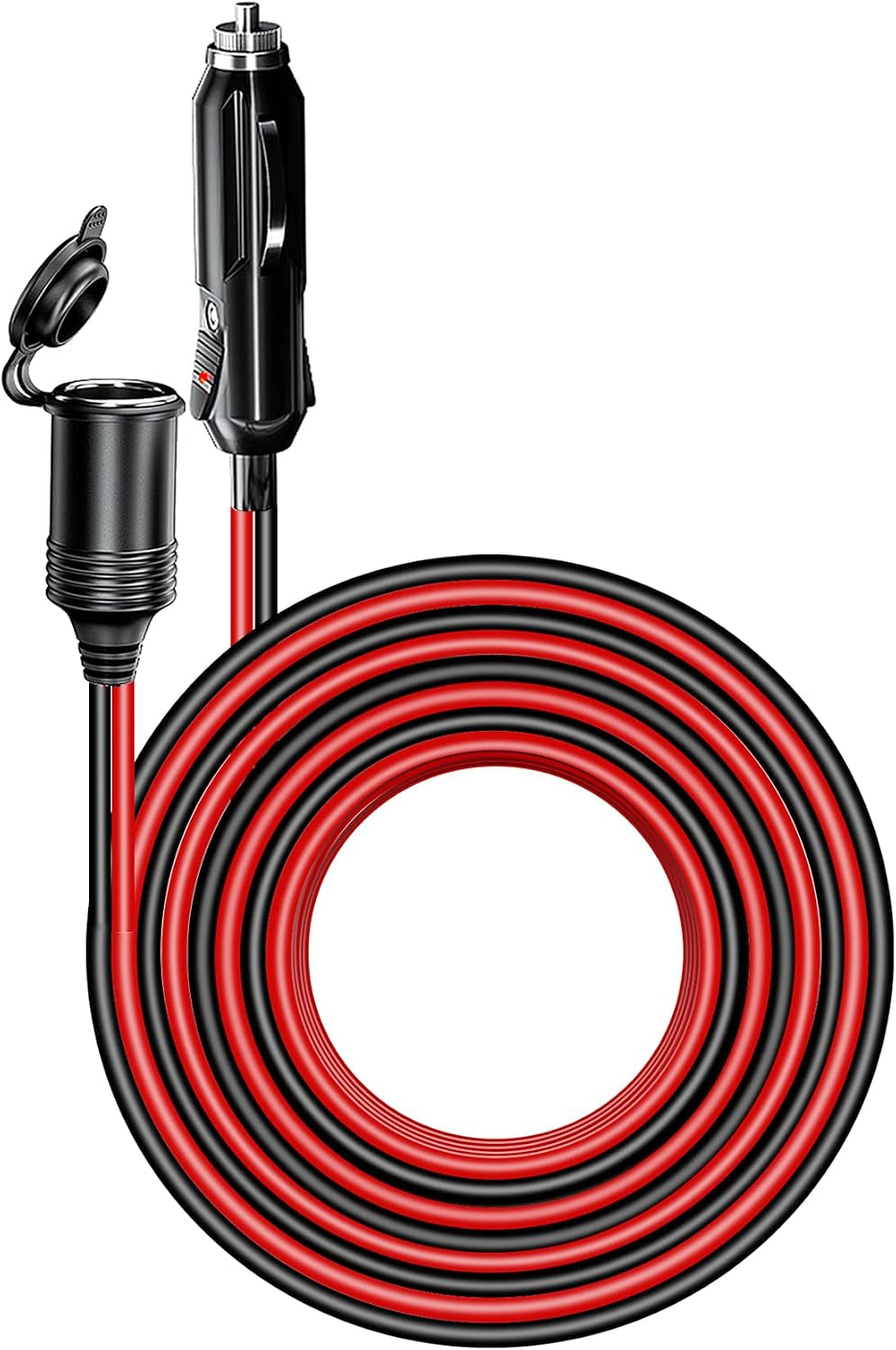 4M 13FT Car Cigarette Lighter Extension Cord, Heavy Duty 12V 24V Cigarette Plug to Socket Extension Cable with 15A Fuse Dust-Proof Cap