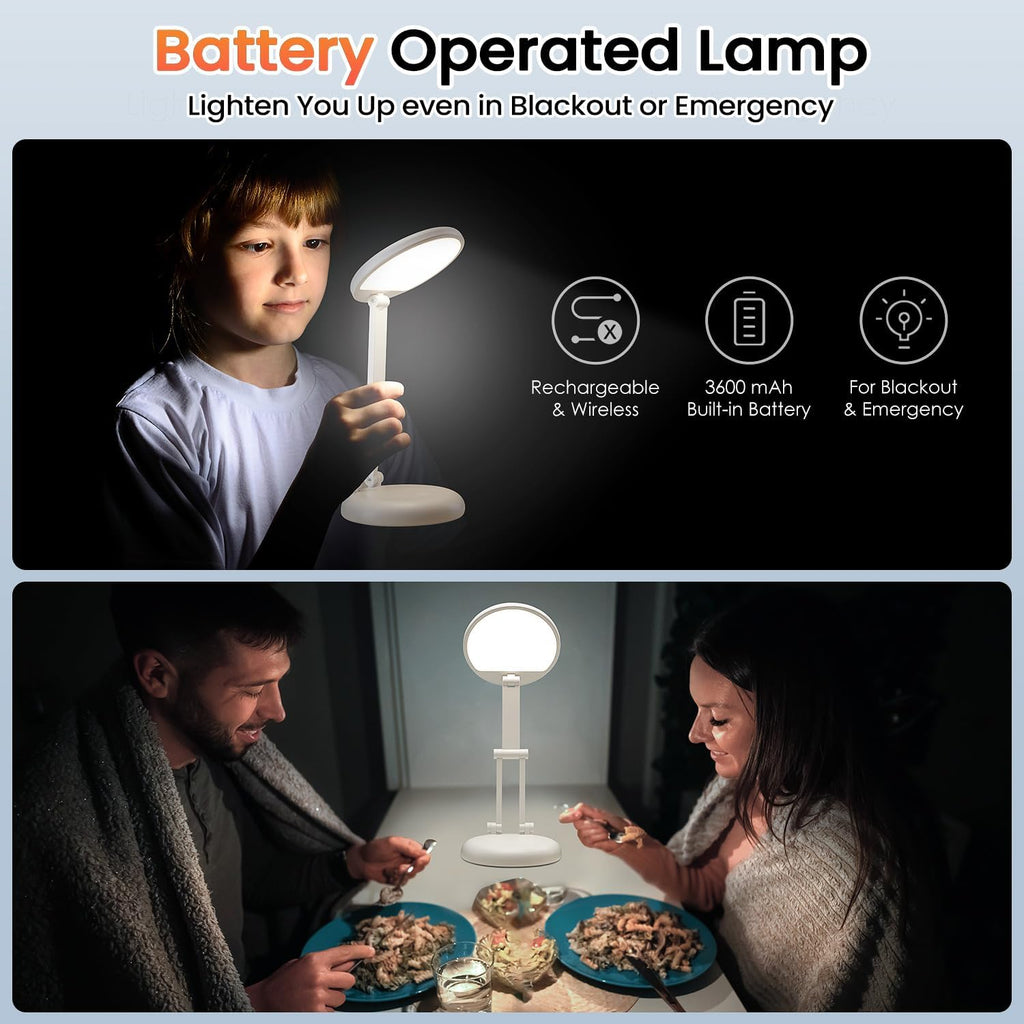 Tischlampe Kabellos, 3600Mah Schreibtischlampe LED Akku, Tragbar | Aufladbar, 9 Helligkeiten, Kleine Größe, Faltbar Design, 6-75 Stunden Lebensdauer, Berührungssteuerung,Leselampe,Büro Lampe