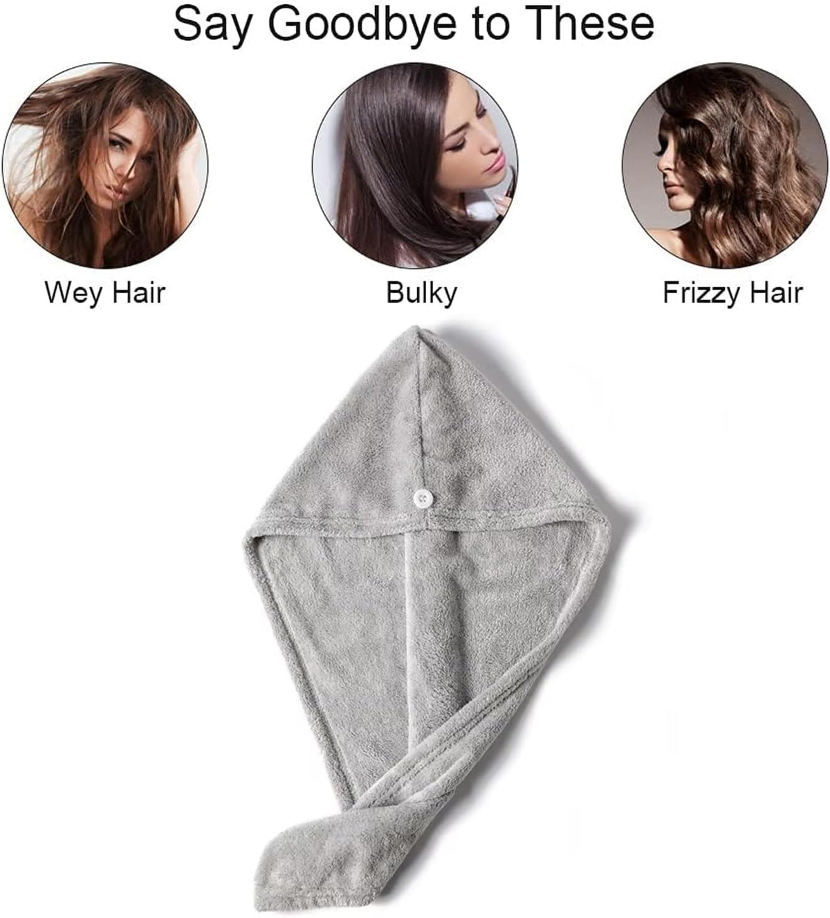 Mikrofaser Haarturban Turban Handtuch Mit Knopf Schnelltrocknend Haarhandtuch Haar Handtuch Kopfhandtuch Microfibre Hair Towel Für Alle Haartypen Grau