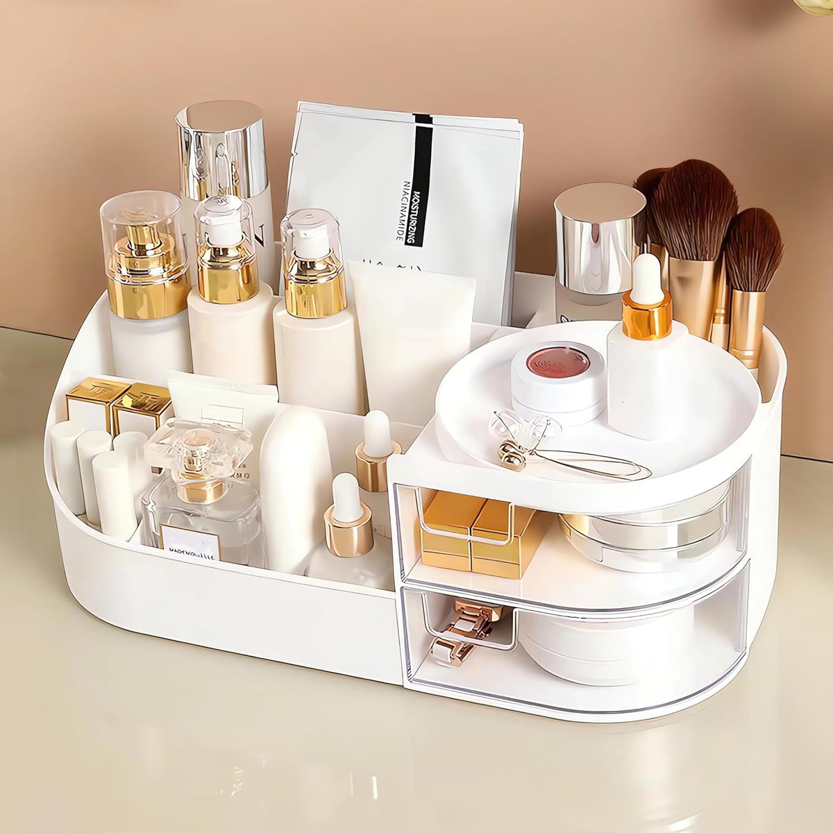 Makeup Kosmetik Organizer Mit Schublade, Countertop Cosmetic Organizer Für Vanity, Mehrzweck Kosmetik Aufbewahrungsbehälter Organizer Für Schminktisch, Schlafzimmer Und Badezimmer Countertop