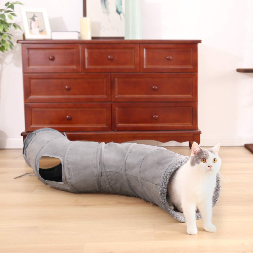 PAWZ Road Katzentunnel Katzenspielzeug Für Katzen Oder Kleintiere, Grau | Katzentunnel, Ball Rascheltunnel, Katzen Welphln Kaninchenoder Kleintiere Grau, 117L X 27B X 27H Cm, Faux Pelz