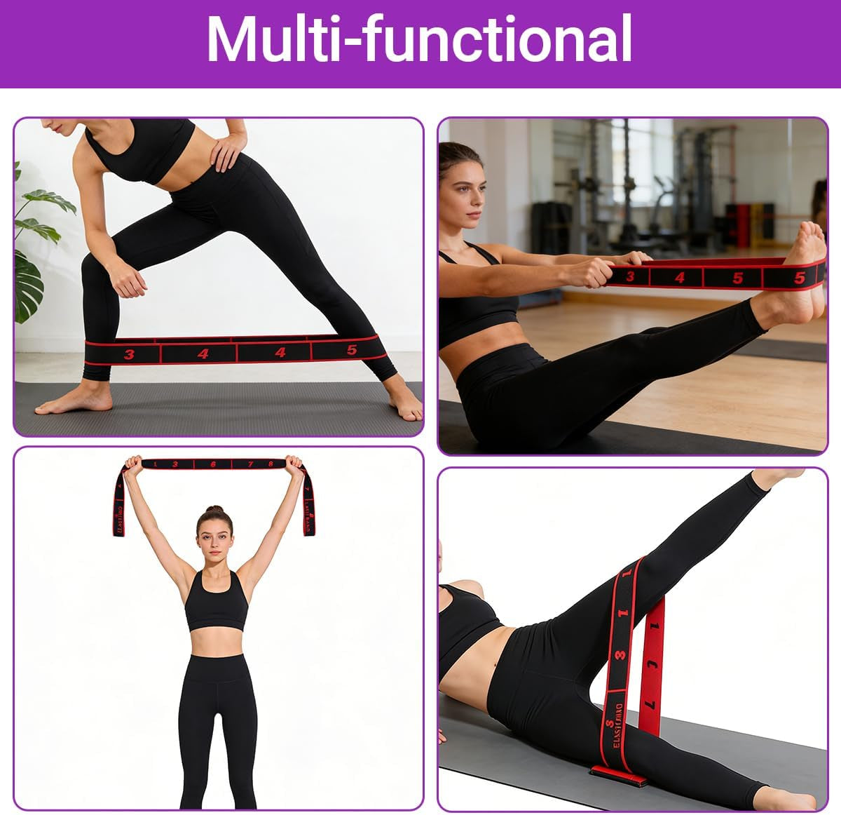 Yoga Stretching Strap, Stretching Band Mit 8 Schleifen, Yoga Stretch Gurt, Fitness Stretchband, 90Cm Länge, Hochelastischer Gymnastikband Für Effektives Stretching, Pilates, Tanz (Rot)