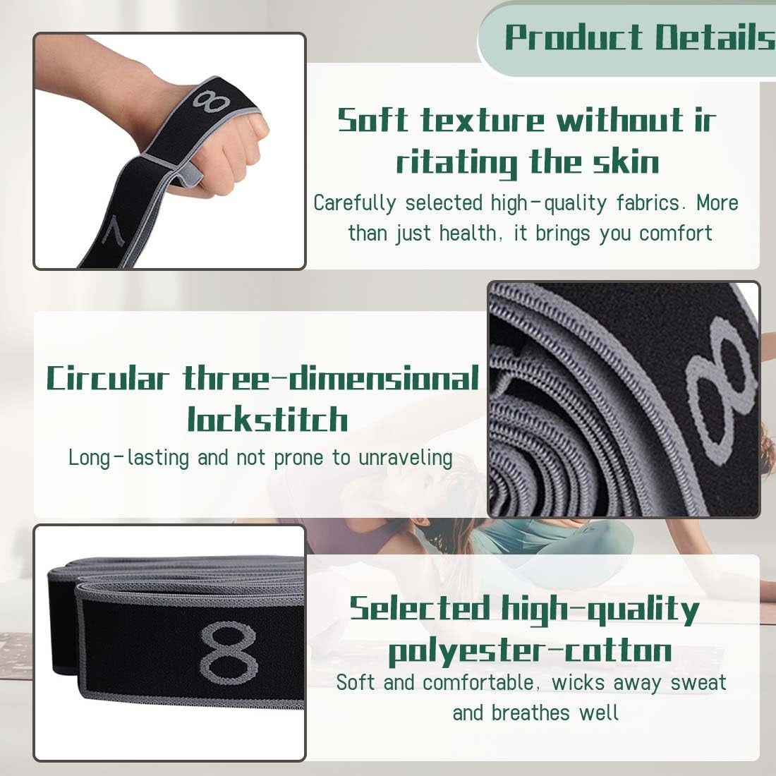 1 Pcs Yoga Stretching Band,Fitnessbänder Band Yoga Stretch Gurt, Gymnastikband, Hochelastischer Gymnastikband, Upgrade Erweitern Stretching Strap Effektives Dehnung - Grau