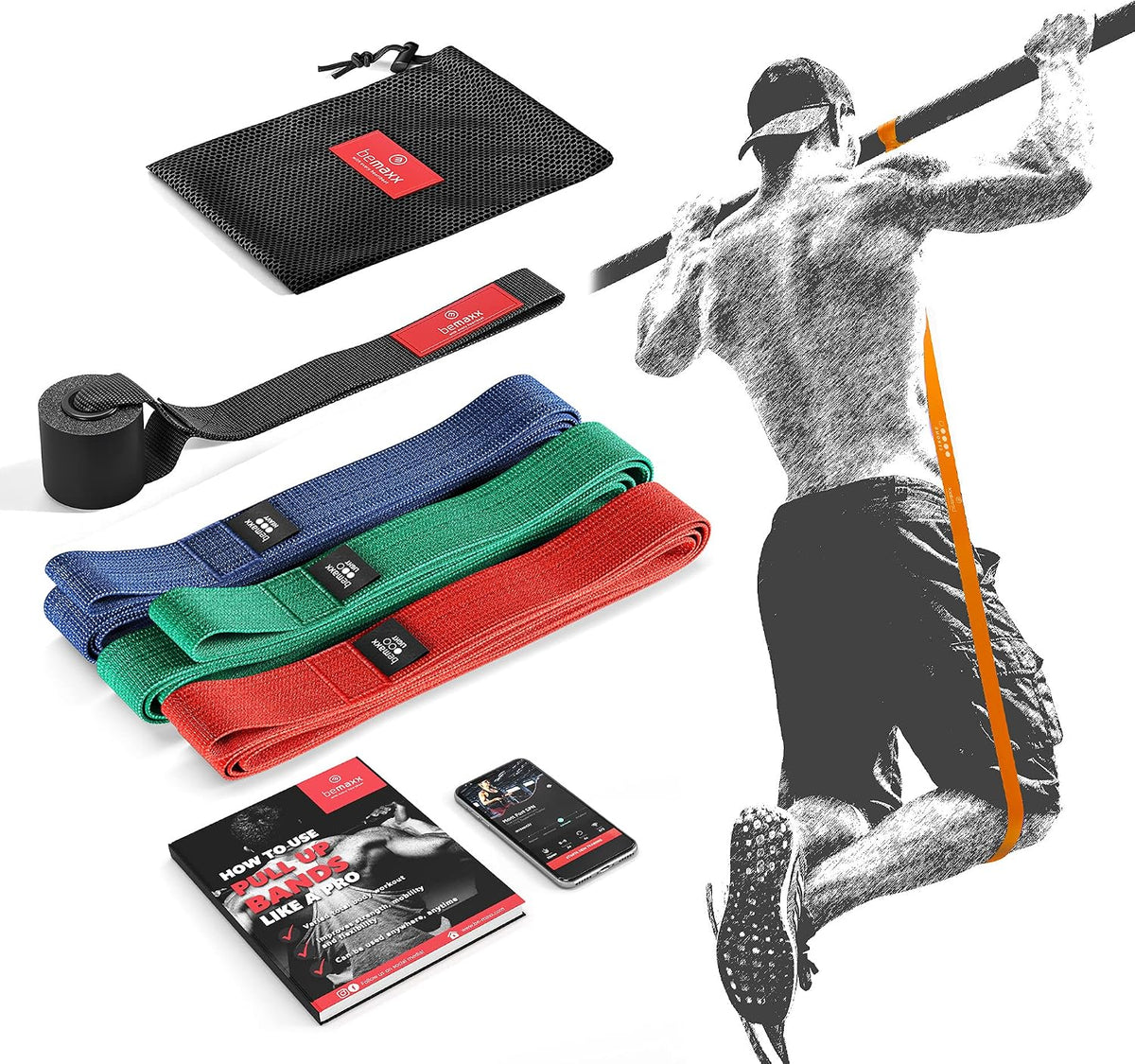 Fitnessband Pull up Resistance Band, Klimmzughilfe + Trainings-Ebook - DAS Klimmzug Widerstandsband | Home Gym Equipment: Sportband Pullup Dip Bar Klimmzugband, Calisthenics Bodybuilding Trainingsband