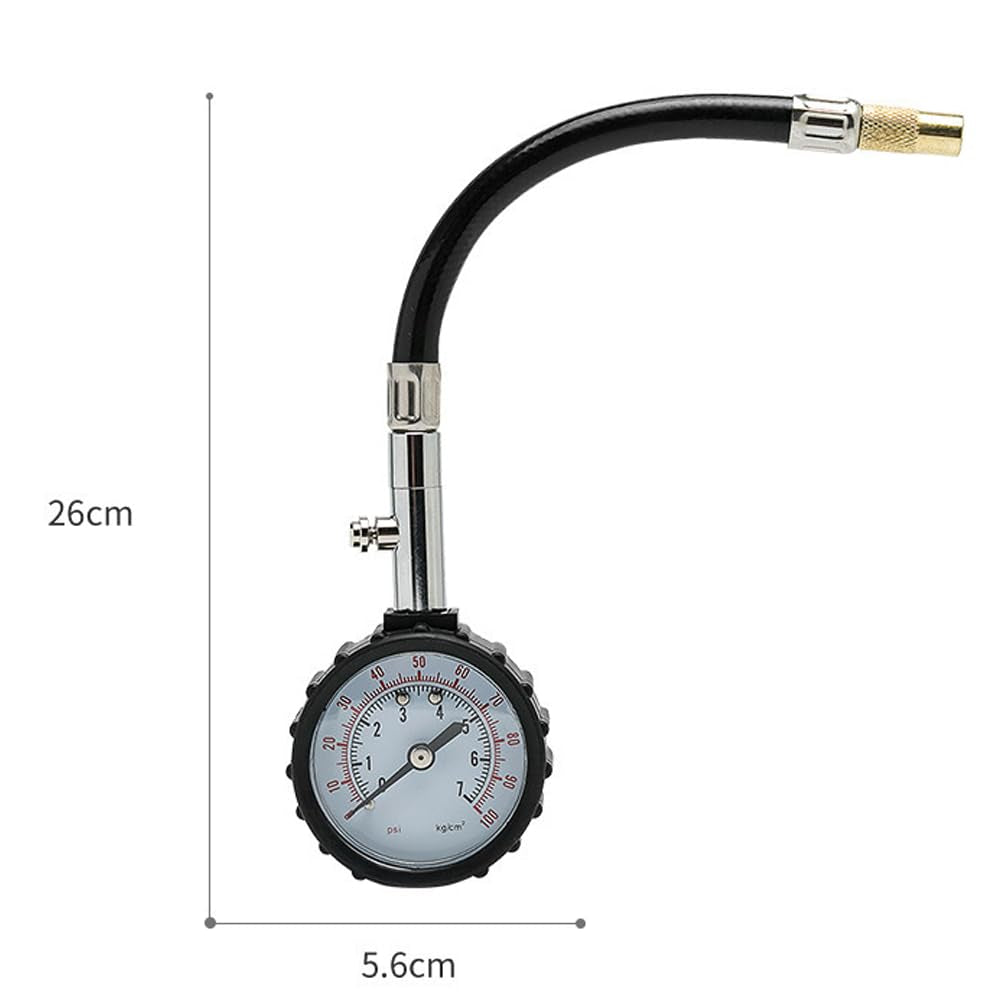 Reifendruckprüfer,Luftdruckprüfer, Genaue Reifendruckprüfer Mit Flexiblem Schlauch, Leuchtzifferblatt, Mechanischer Luftdruckmesser Für Schrader-Ventil Von Fahrrad, Motorrad, Auto, SUV