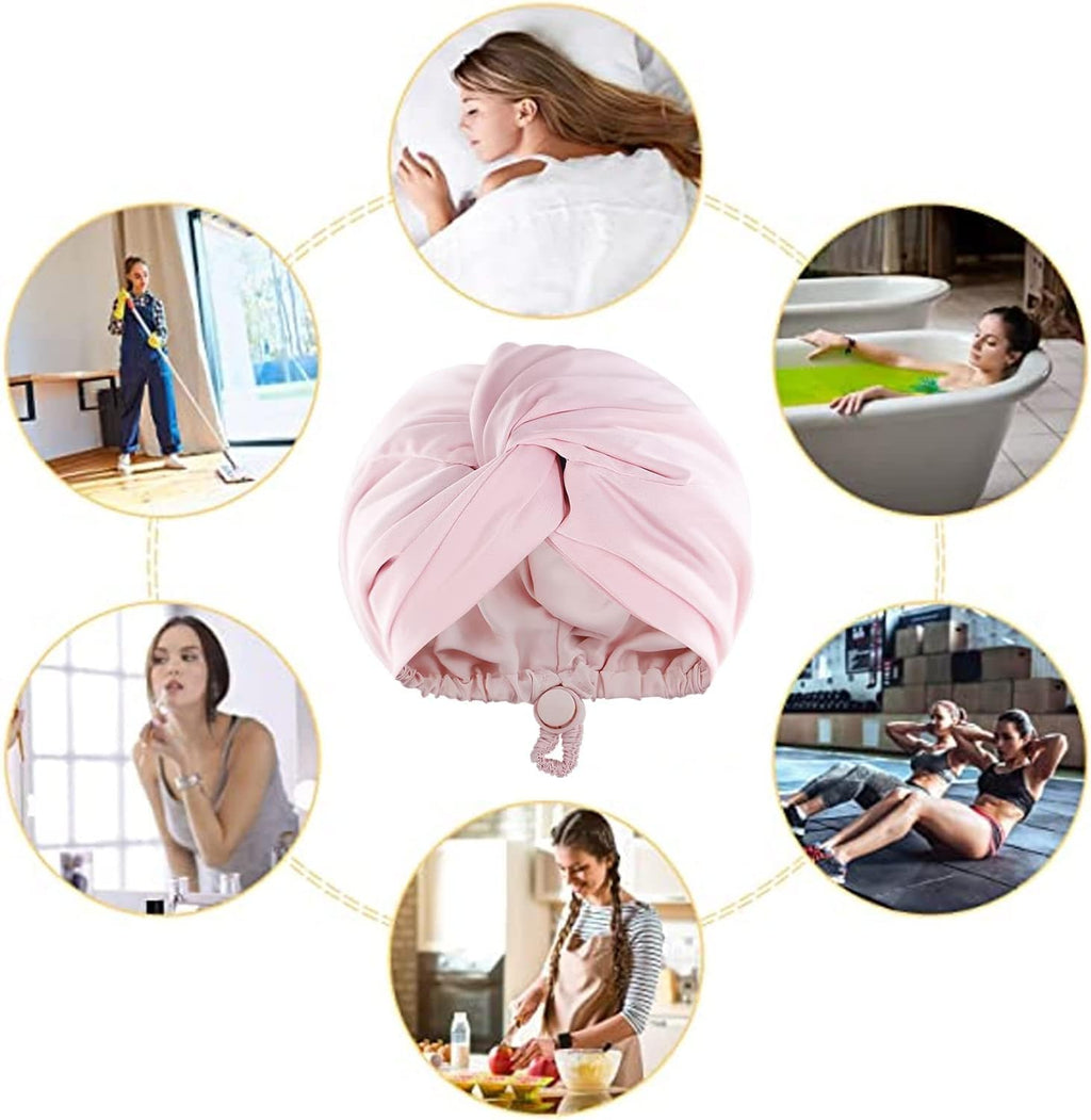 Silk Bonnet for Sleeping, Imitation Night Sleep Caps, Silk Wrap with Elastic Adjustable Button, Soft Head Cover Sleeping Hat for Women with Curly Hair