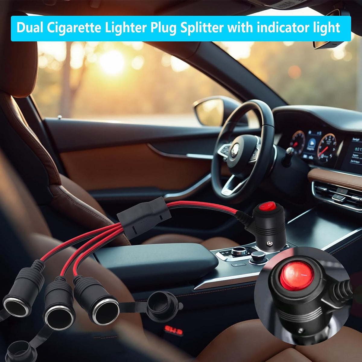 1 Bis 3 KFZ Auto Zigarettenanzünder Stecker Mit Schalter, 12V/24V 3 Wege Zigarettenanzünder Adapter Y Kabel,Dual-Zigarettenanzünder-Splitter Mit 15A Sicherung Für Reifenpumpe (1 to 3)