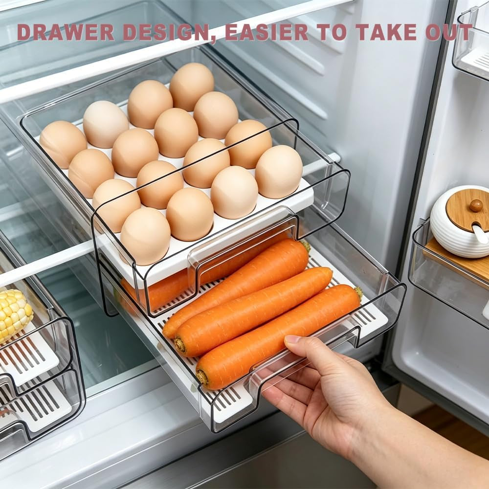 Kühlschrank Organizer Schublade,Doppelschichtig Durchsichtig, 1Pcs | Stapelbar & Wiederverwendbar, Speisekammer Für Wurst, Küche, Gefrierschrank Und Vorratsschrank Organizer