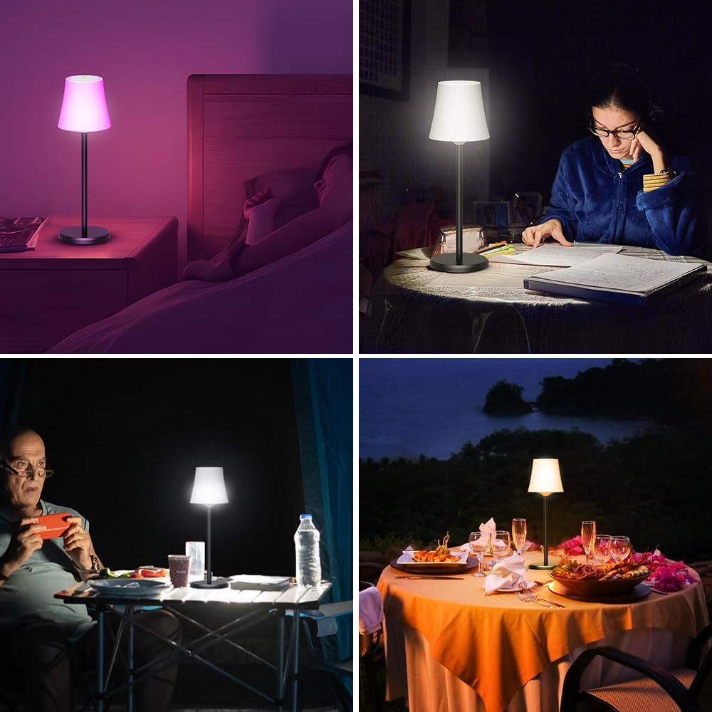 Tischlampe Kabellos Mit 3 Farbmodi+ RGB LED Tishcleuchte Aufladbar Akku Touch Control Stufenlos Dimmbar Nachttischlampe IP54 Wasserdicht Für Wohnzimmer Outdoor Esszimmer Camping Balkon Bar