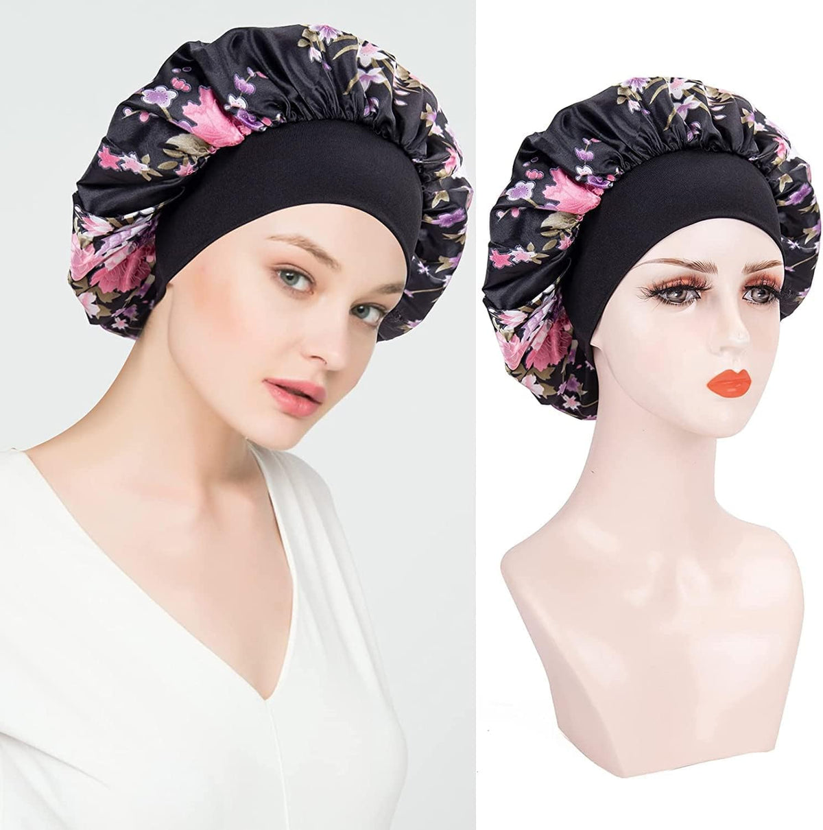 3 Pcs Soft Satin Bonnet, Silk Bonnet Hair Wrap for Sleeping, Sleeping Hair Care Cap Bonnets, Night Sleeping Head Cover Sleeping Hat for Women and Girls Curly Hair
