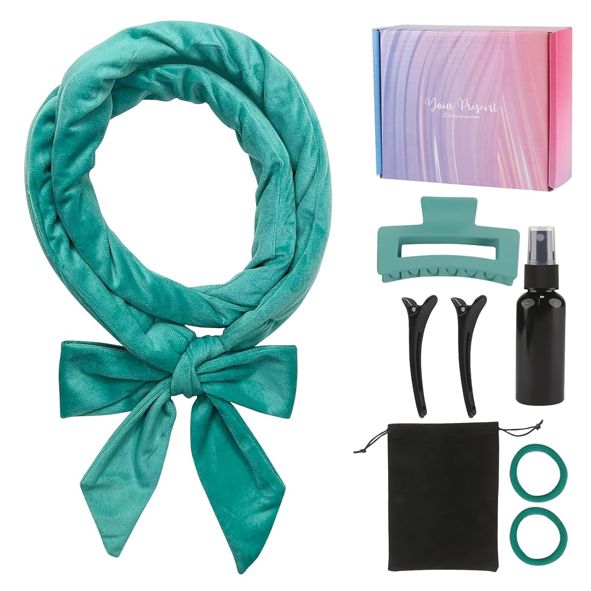 Neu Lockenwickler Locken Ohne Hitze,Heatless Curls Band Lockiges Haar-Set Grün