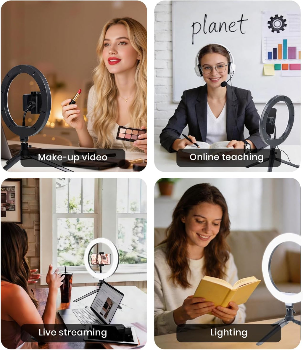 10" Ring Light Avec Trépied, Anneau Lumineux Professionnel Avec Télécommande Wireless,3 Modes De Lumière & 10 Niveaux De Luminosité, Lumière Téléphone Selfie Pour Tiktok/Youtube/Diffusion En Direc