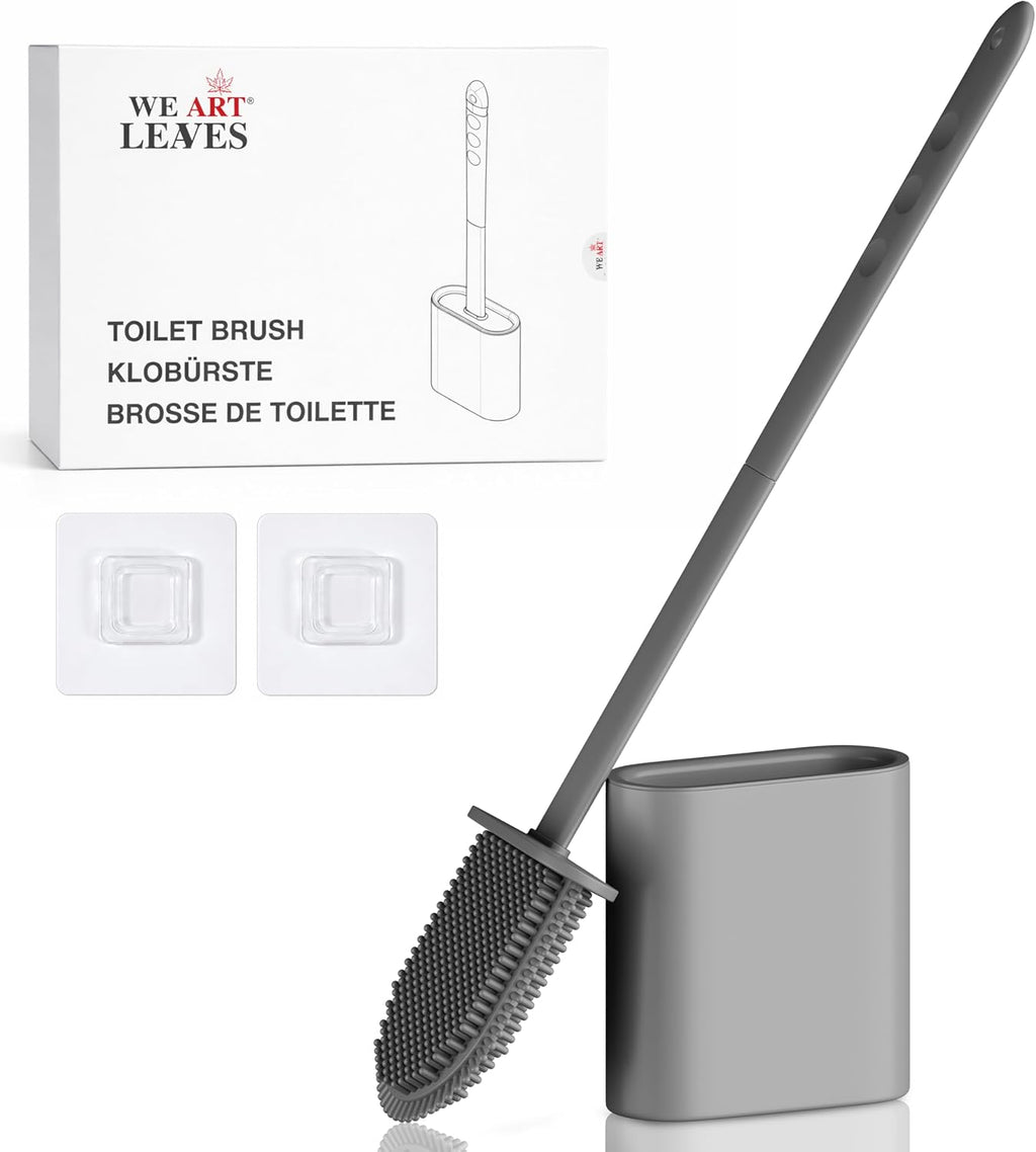 Silikon Toilettenbürste Mit Halter - Klobürste Silikon Flach, Auch Unter Dem Rand - Hygienisch Abspülbar, Tropffreier - WC Bürste Wandmontage Ohne Bohren, Selbstklebend, 1Er Grau