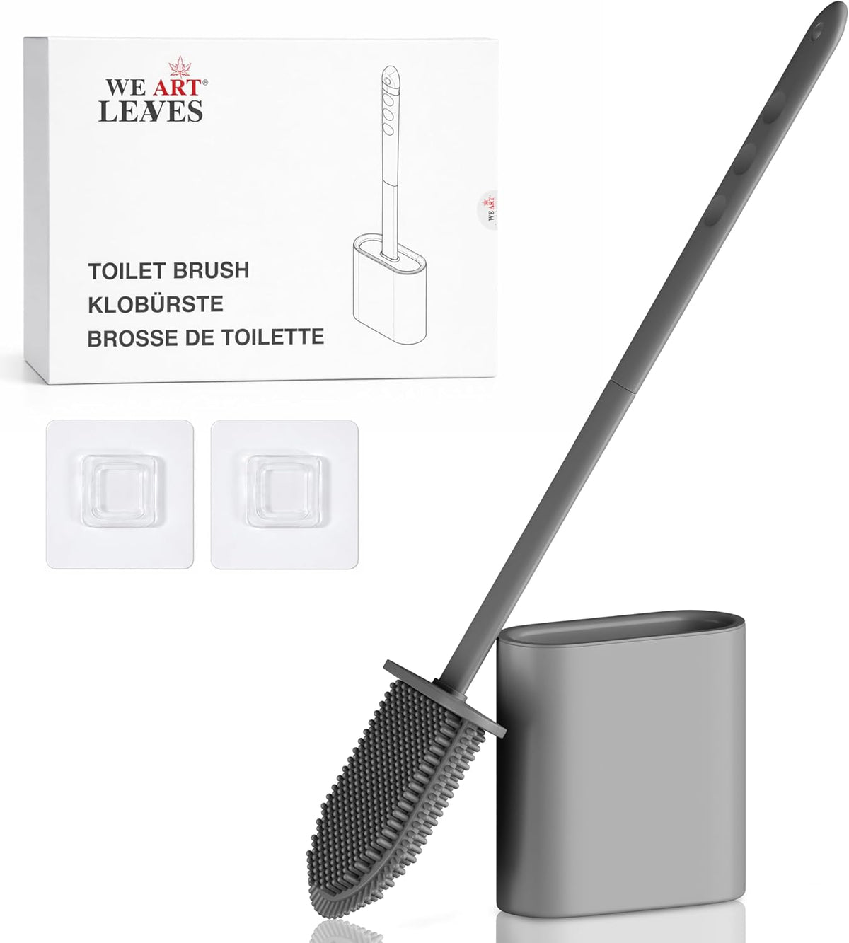 Silikon Toilettenbürste Mit Halter - Klobürste Silikon Flach, Auch Unter Dem Rand - Hygienisch Abspülbar, Tropffreier - WC Bürste Wandmontage Ohne Bohren, Selbstklebend, 1Er Grau