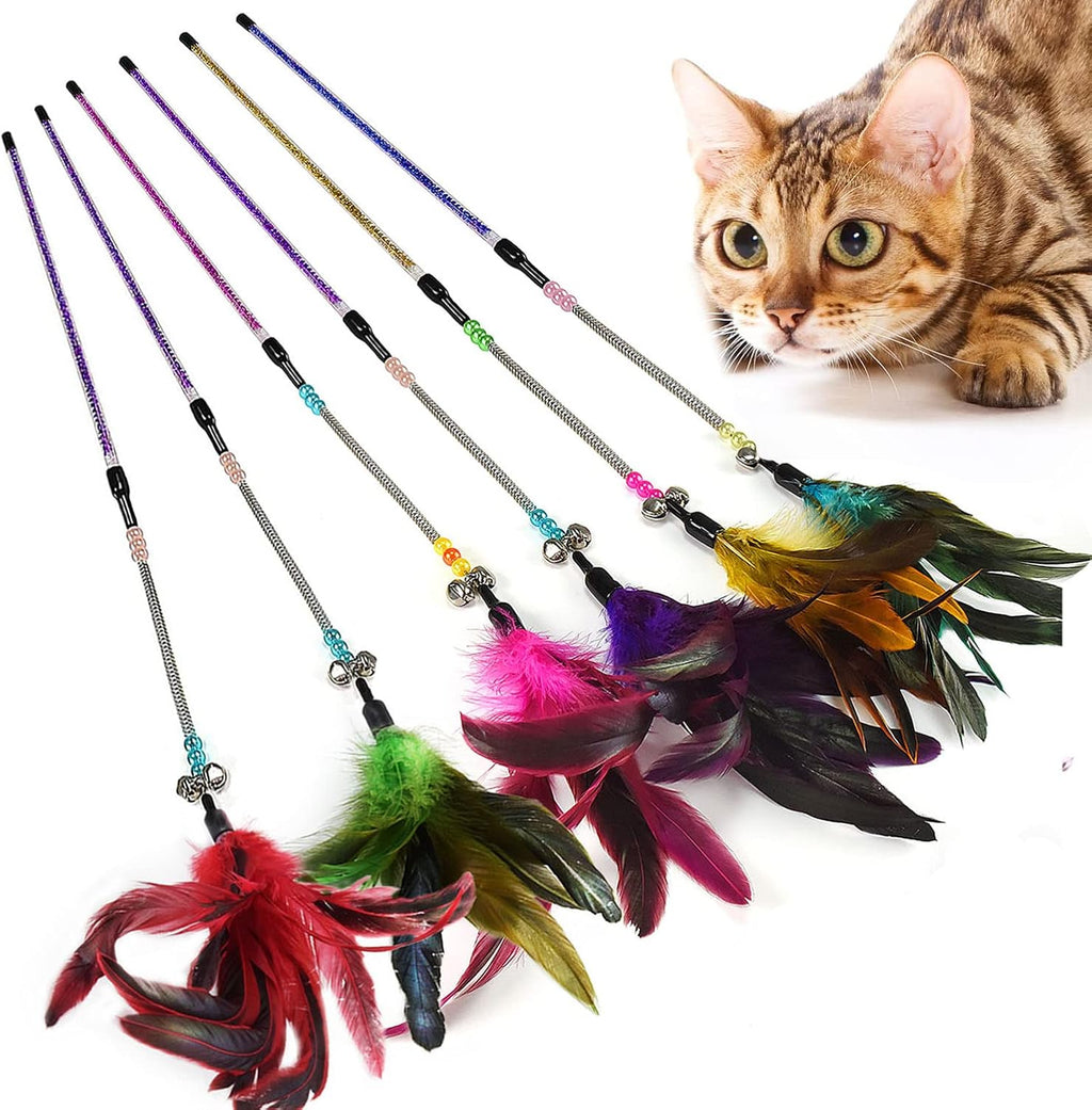 Aidiyapet Katzenspielzeug Cat Dangler Spielzeugtraining Teleskop Interaktive Einziehbare Natürliche Federstab Katze Spielzeug Mit (6 Packungen)