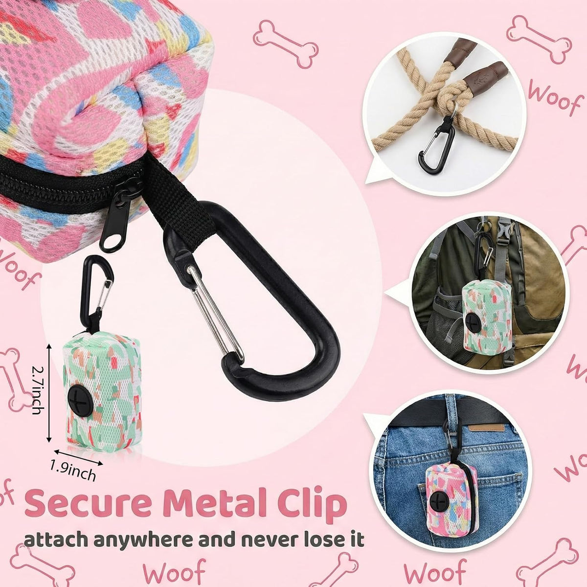 2 Stück Mesh Poop Bag Dispenser, Hundekotbeutelspender Aus Weichem Stoff Mit Karabiner, Hundekotbeutel Hundekot-Sammler Hundekotbeutel-Halter Für Spazierengehen Mit Dem Hund Laufen Wandern, Rosa, Grün