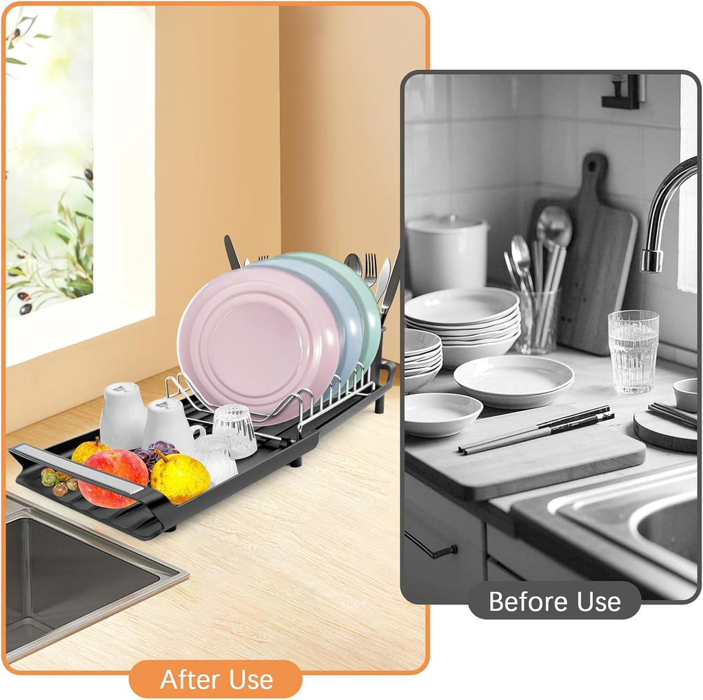 Abtropfgestell Geschirr Abtropfständer Erweiterbar Geschirrabtropfgestell Geschirrtrockner Edelstahl Abtropfgestell Geschirabtropfständer Geschirr Trockengestell Für Spüle Dish Drying Rack Schwarz