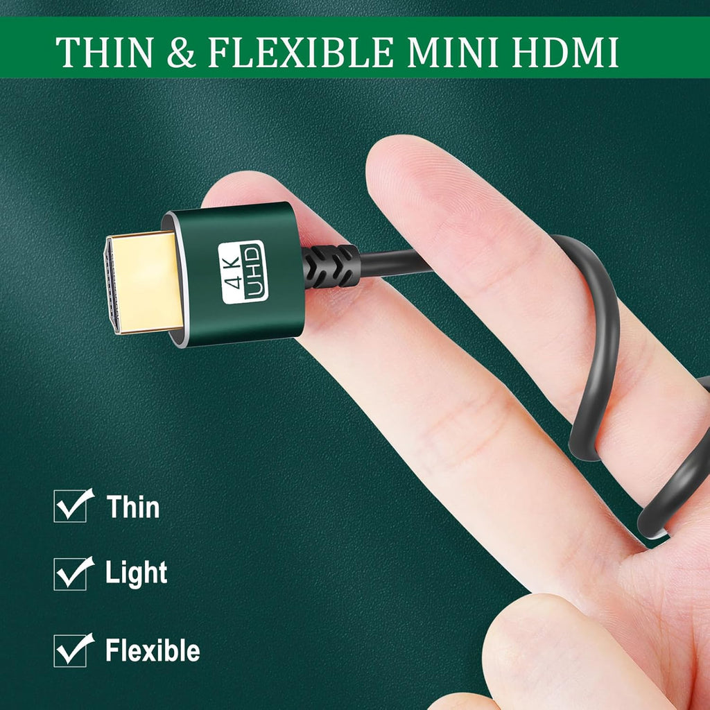 Thsucords Hyper Slim Mini HDMI Auf HDMI Kabel 3M, Ultradünnes Und Flexibles HDMI Mini Kabel Unterstützt 3D/4K@60Hz/18Gbps/1080P Kompatibel Mit Laptop, TV, Monitor, Projector