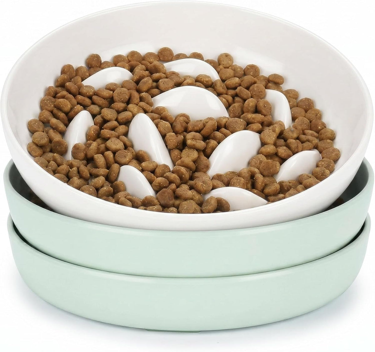 PETTOM anti Schling Napf Katze, Slow Feeder, Oval, 19 X 14 Cm, Weiß | Gesundheitsförderndes Design Mit Rutschfestem Boden, Ultra-Dauerhaft & Leicht Zu Reinigen, Ideal Für Alle Katzengrößen
