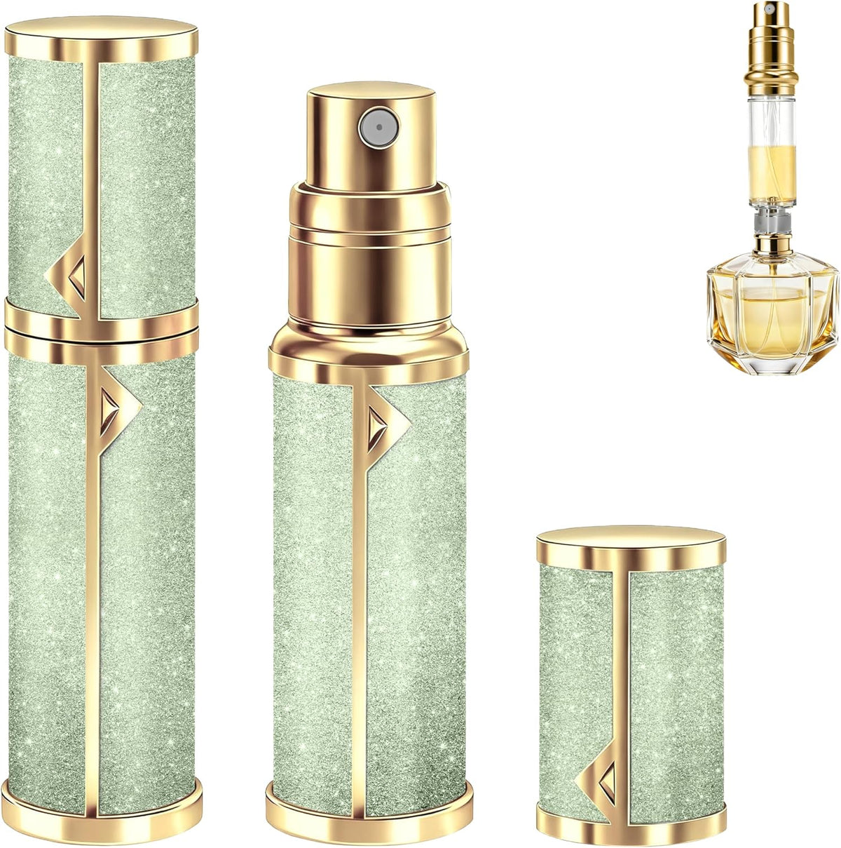 Parfümzerstäuber Für Unterwegs Nachfüllbar, Parfüm Abfüller 5Ml | Vakuum-Dichtung, Sprühflasche, Feiner Nebel, Aluminium, 2 Adapter, Tropfsicher & Praktisch Für Reise&Alltag, Silber