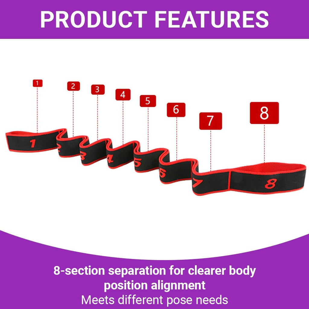 Yoga Stretching Strap, Stretching Band Mit 8 Schleifen, Yoga Stretch Gurt, Fitness Stretchband, 90Cm Länge, Hochelastischer Gymnastikband Für Effektives Stretching, Pilates, Tanz (Rot)