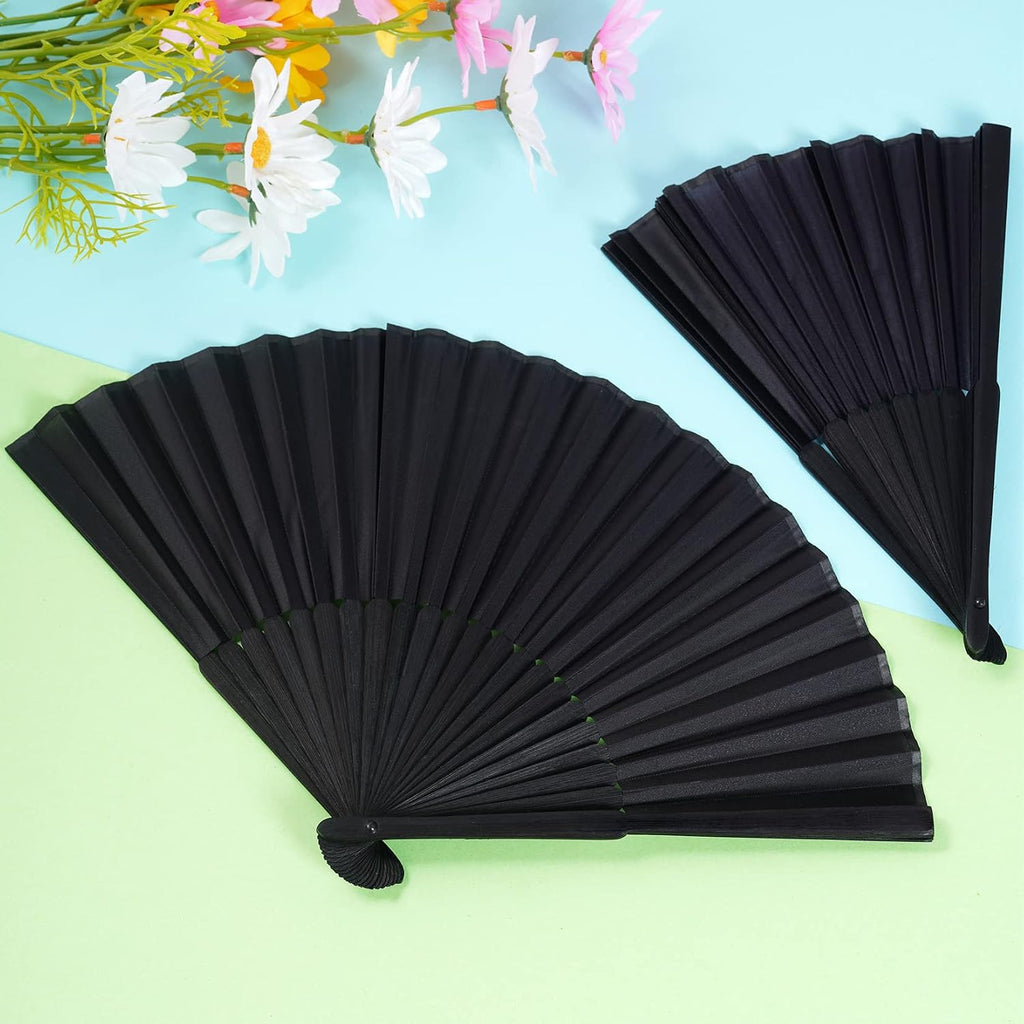 2 Stück Handfächer Faltventilator Chinesischer Handfächer Hochzeitsfächer Fan Orientalischer Tuch Stoff Fan Für Tanz, Schwarz Taschenfächer Faltfächer Klappfächer Für Hochzeite Geburttag Party DIY