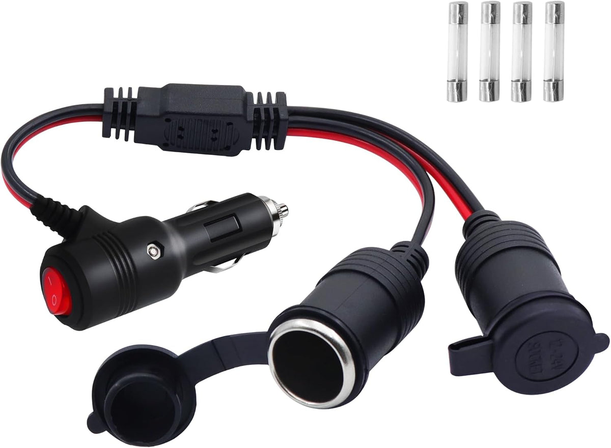 1 Bis 3 KFZ Auto Zigarettenanzünder Stecker Mit Schalter, 12V/24V 3 Wege Zigarettenanzünder Adapter Y Kabel,Dual-Zigarettenanzünder-Splitter Mit 15A Sicherung Für Reifenpumpe (1 to 3)