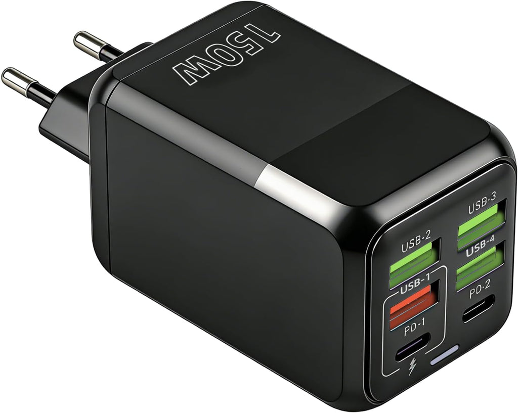 150W USB C Ladegerät Mehrfach 6 Port Schnellladegerät 2 USB-C 4 4 USB-A | USB Netzteil Multi Wandladegeräte Stecker Kompatibel Mit Iphone 17 16 Usw Samsung Oneplus Kompaktes Netzteil Reise Büro