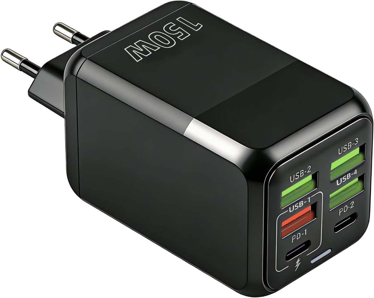 150W USB C Ladegerät Mehrfach 6 Port Schnellladegerät 2 USB-C 4 4 USB-A | USB Netzteil Multi Wandladegeräte Stecker Kompatibel Mit Iphone 17 16 Usw Samsung Oneplus Kompaktes Netzteil Reise Büro