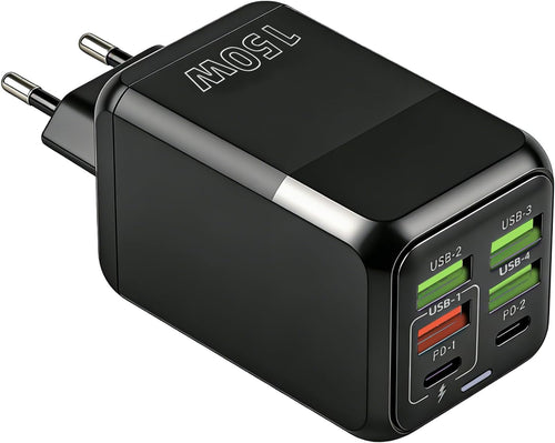 150W USB C Ladegerät Mehrfach 6 Port Schnellladegerät 2 USB-C 4 4 USB-A | USB Netzteil Multi Wandladegeräte Stecker Kompatibel Mit Iphone 17 16 Usw Samsung Oneplus Kompaktes Netzteil Reise Büro