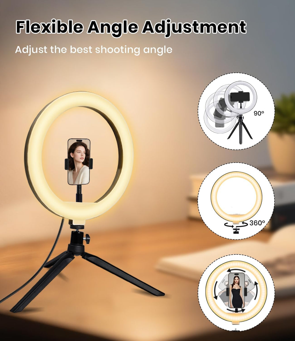 10" Ring Light Avec Trépied, Anneau Lumineux Professionnel Avec Télécommande Wireless,3 Modes De Lumière & 10 Niveaux De Luminosité, Lumière Téléphone Selfie Pour Tiktok/Youtube/Diffusion En Direc